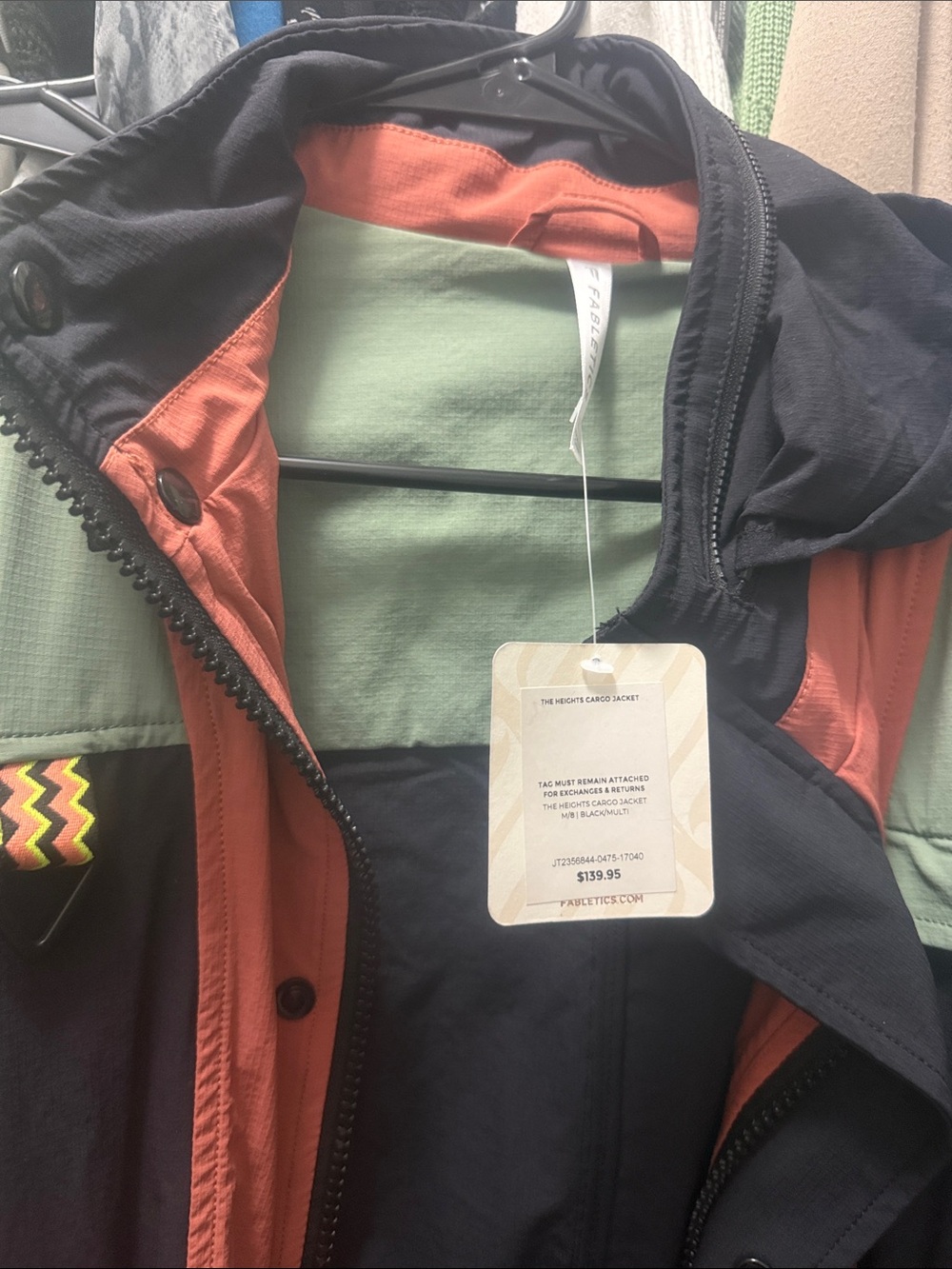 Fabletics Black, Sage & Rust Colorblock Anorak